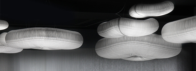 paper lighting / acoustic pendant lighting by molo - An installation of cloud softlight pendants at the Vancouver Art Gallery.