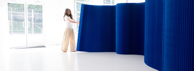 folding partition in indigo blue