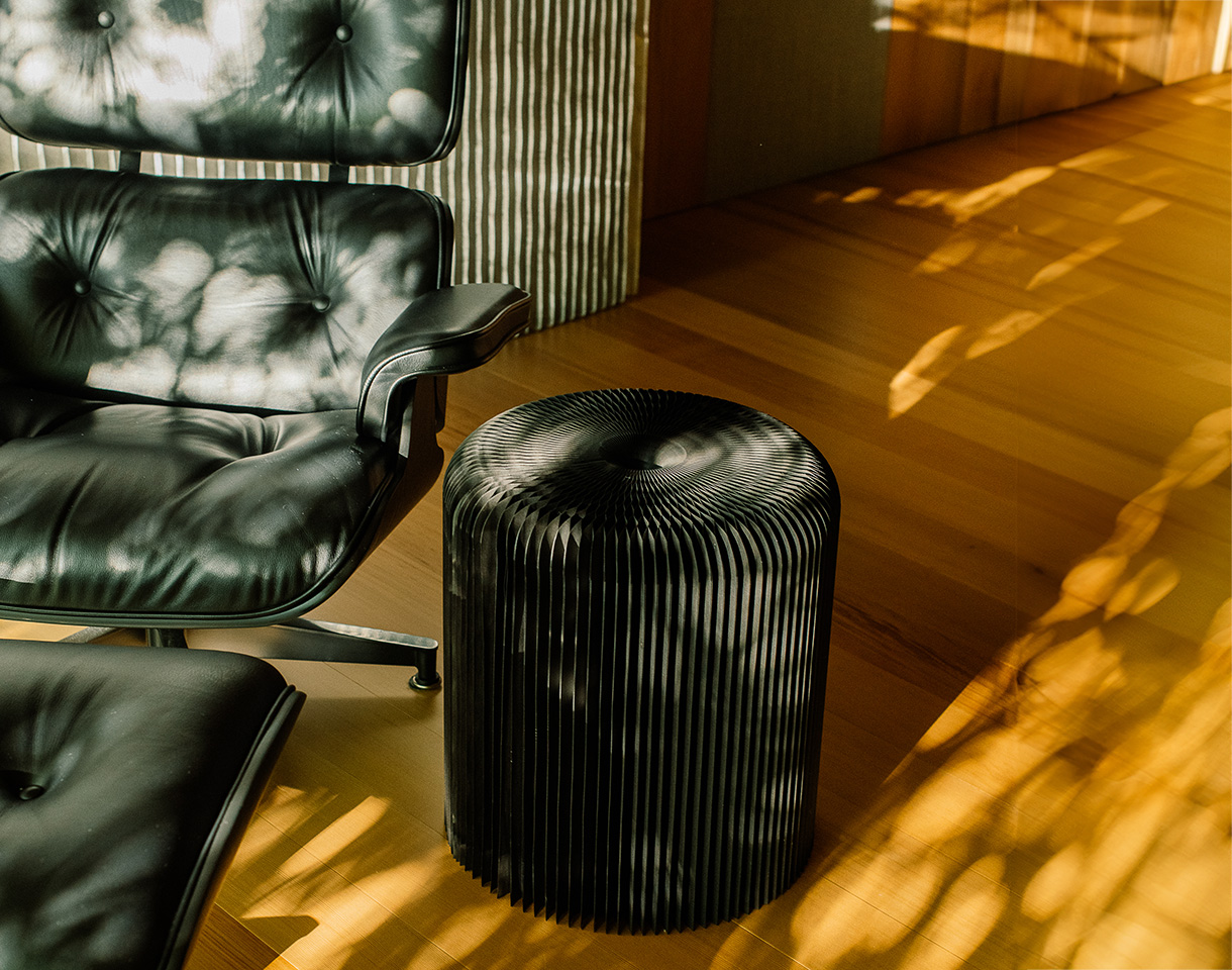 modern side table, folding paper table, folding stool, black stool, molo