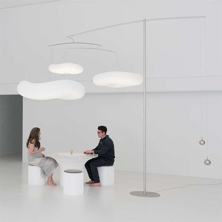 cloud mast, functional light sculpture, light over meeting table, molo