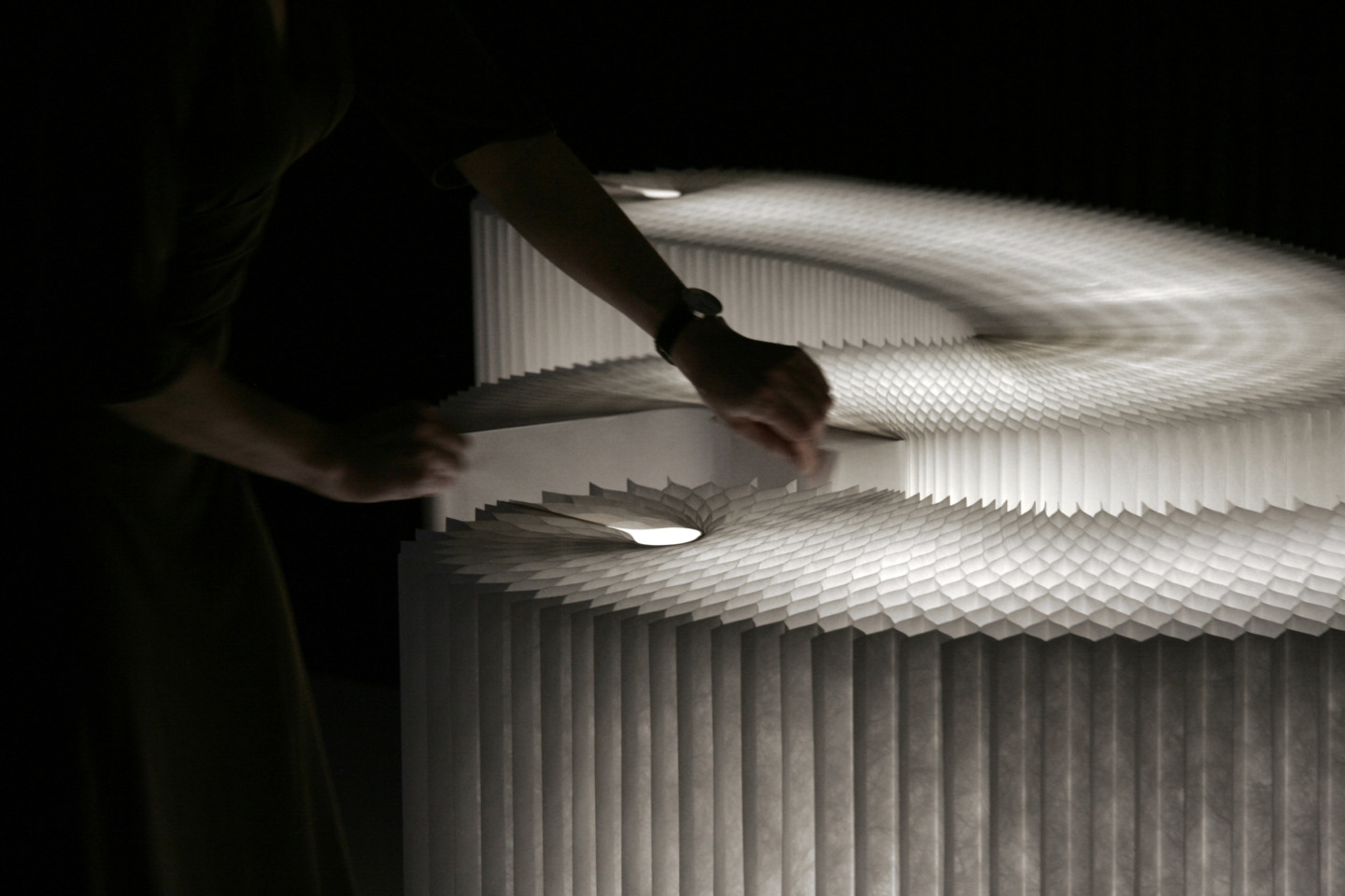 LED glows through a white textile softblock - moveable modular room divider by molo