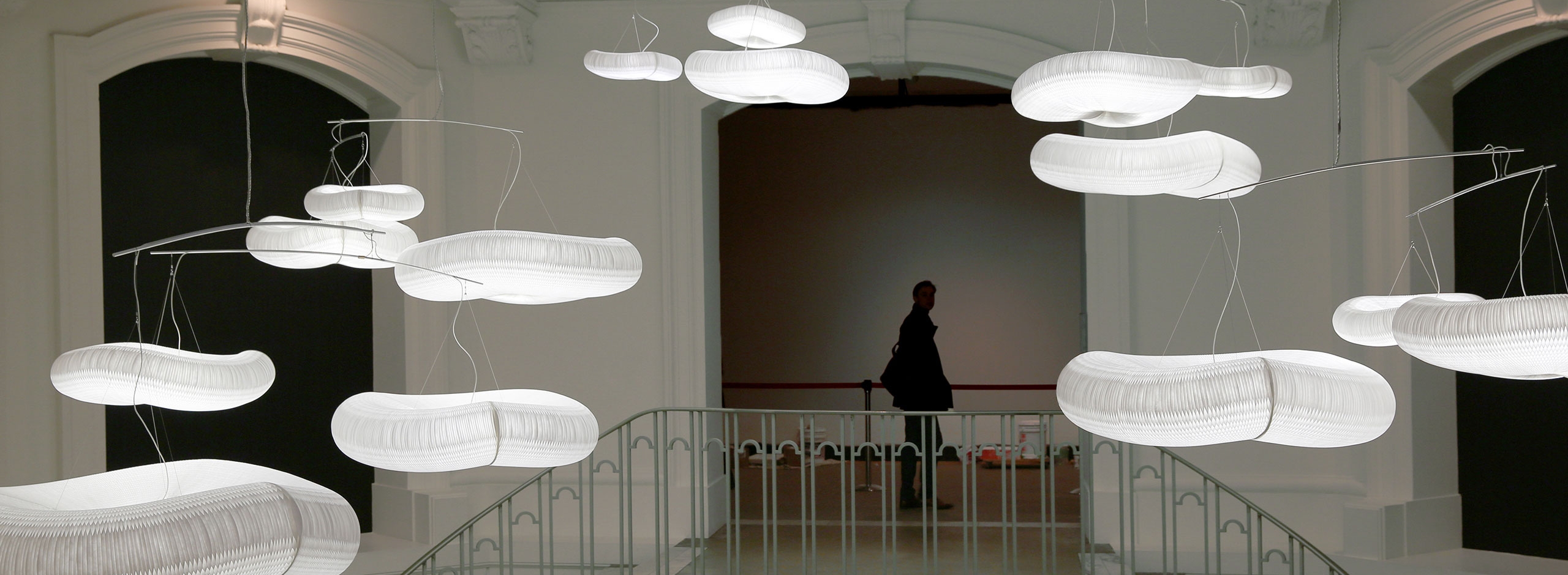 cloud mobiles installed in the Vancouver Art Gallery's "Grand Hotel" exhibition