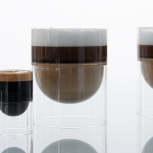 coffee break; float glassware filled with cappuccinos and espresso