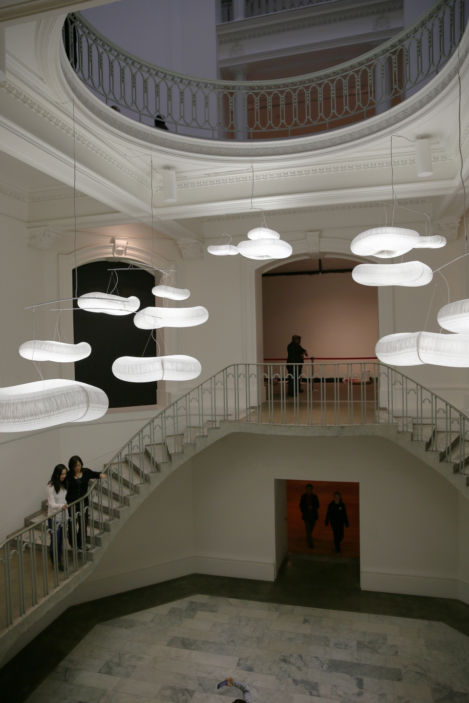 cloud softlight with daylight white LED and black paper softseating installed at the Vancouver Art Gallery for the exhibition Grand Hotel