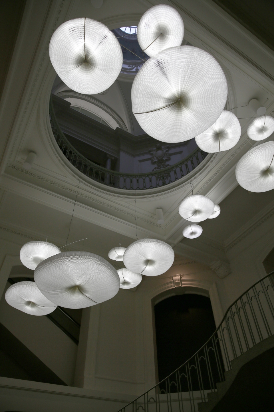 cloud softlight with daylight white LED and black paper softseating installed at the Vancouver Art Gallery for the exhibition Grand Hotel