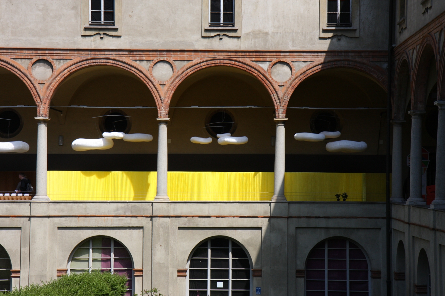 Italian palazzo in Milan with an installation of custom colour textile softwalls + cloud softlight mobile paper lighting