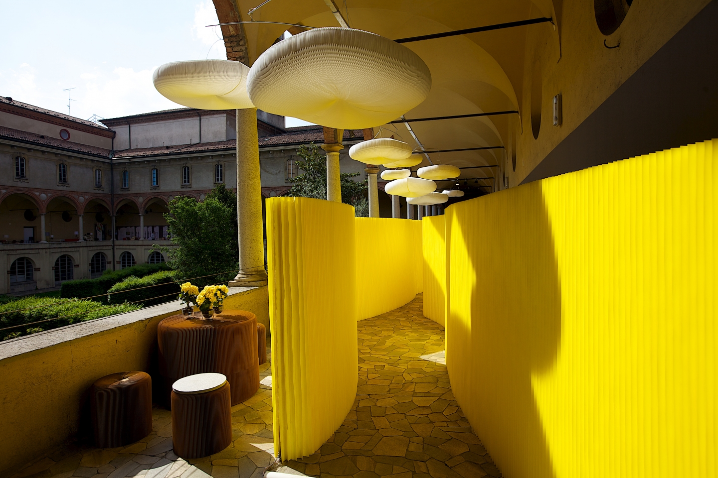 textile softwall in a custom yellow colour and cloud mobile softlight for MOST in Milan