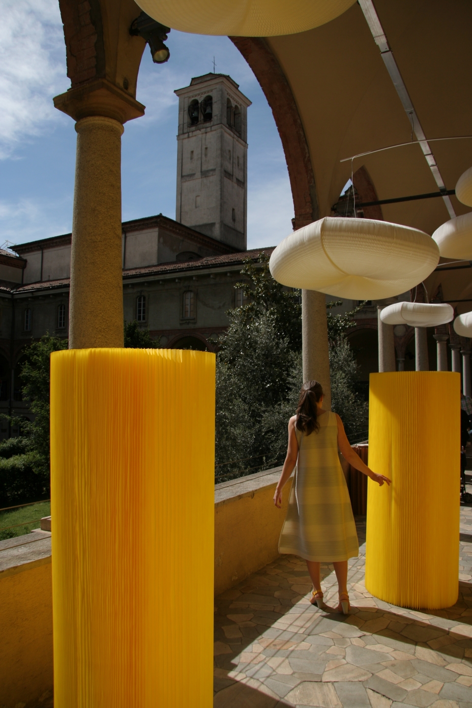 textile softwall in a custom yellow colour and cloud softlight mobile for MOST in Milan