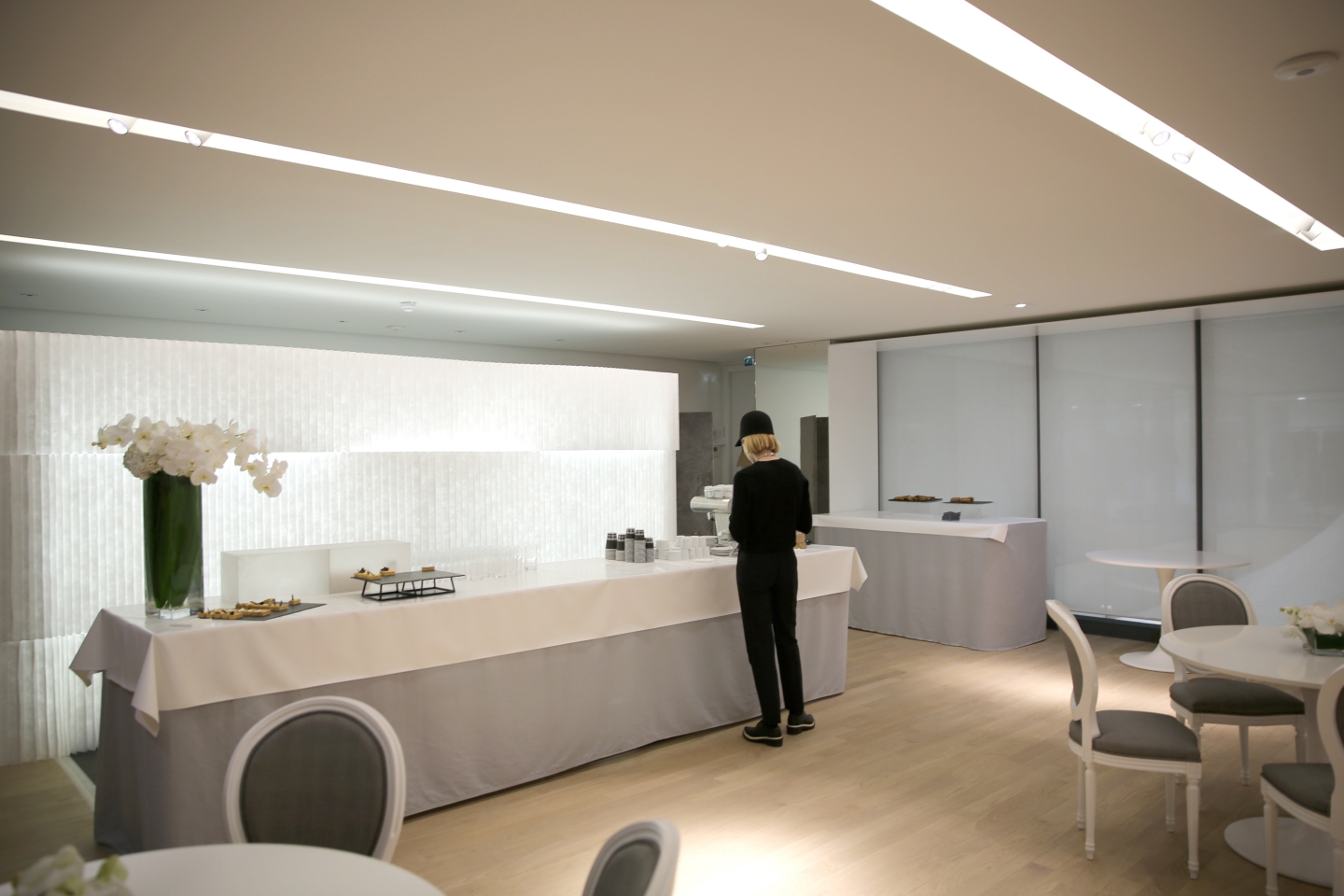 molo white textile softwall and softblock + LED at the Dior Headquarters in Paris, France.