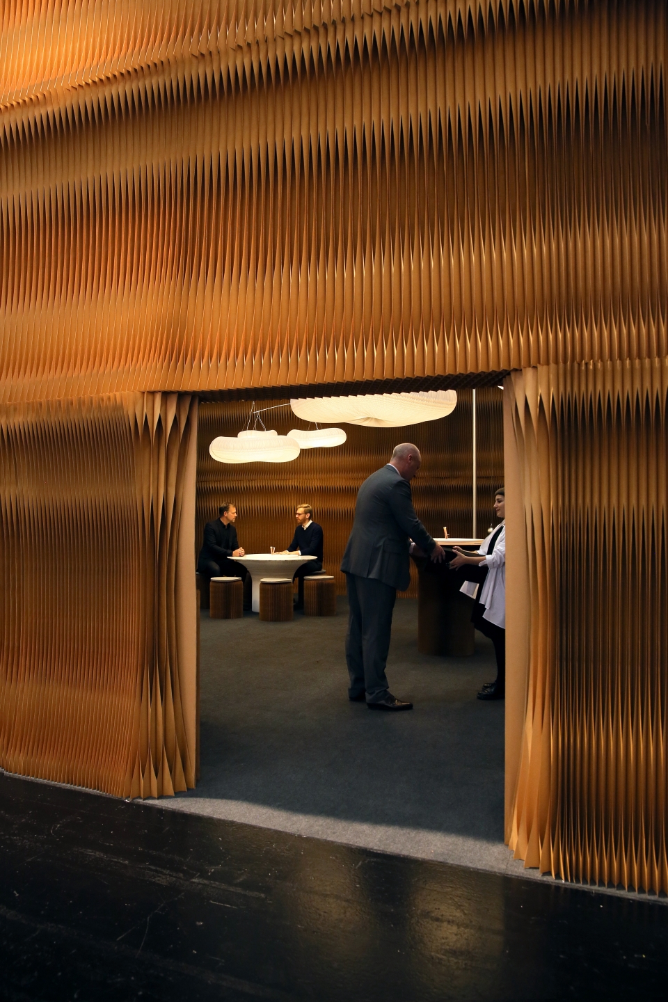 paper accordion wall partition by molo - an exterior glimpse into molo's installation at Orgatec 2016