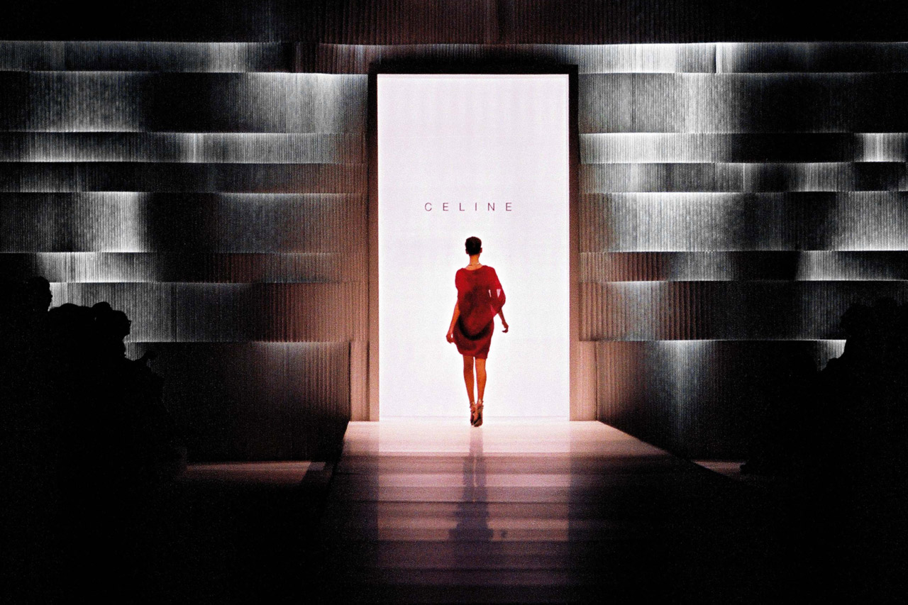 molo white foldable backdrop at CELINE for Paris fashion week